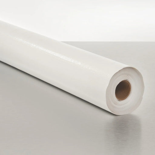 Roll of white vapor barrier on a gray surface