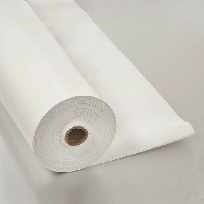 Roll of white vapor barrier on a gray background