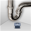 Close-up of a metallic pipe system with a control panel on a white background