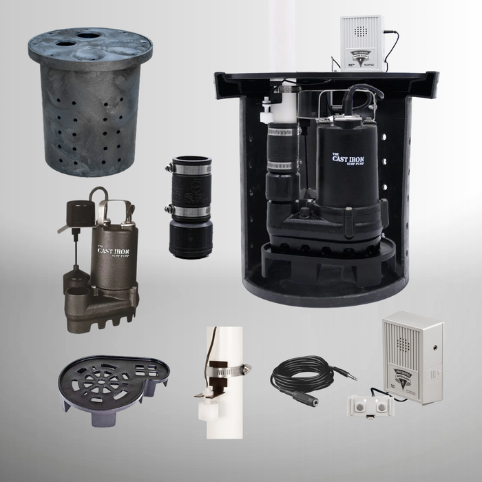 Collection of Cast Iron Pump components on a white background