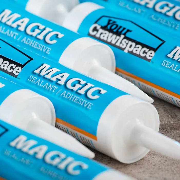 Multiple tubes of 'Magic' sealant/ adhesive on a textured surface