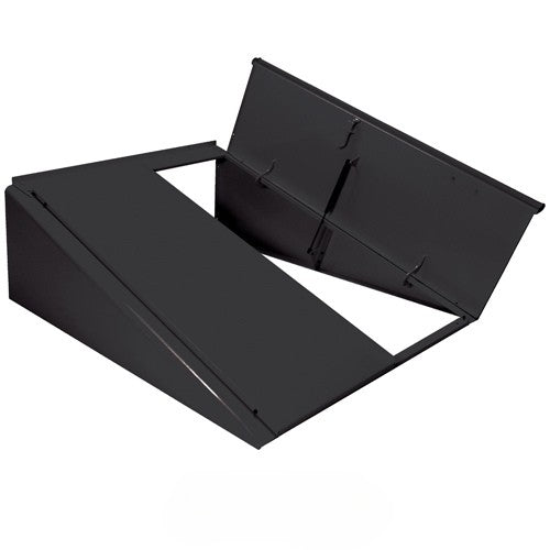 A black BILCO Classic Series Powder Coated Basement Door in an open position.