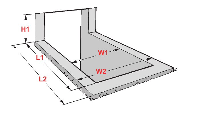 Official BILCO flat-foundation measuring diagram showing W1 W2 L1 L2 and H1