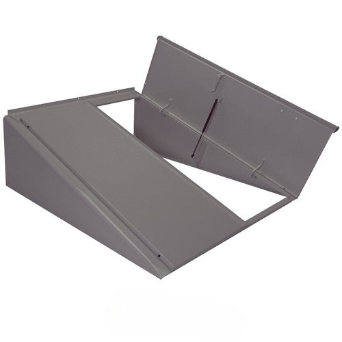 A gray BILCO Classic Series Powder Coated Basement Door in an open position.