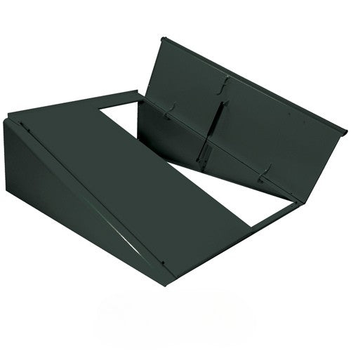 A green BILCO Classic Series Powder Coated Basement Door in an open position.